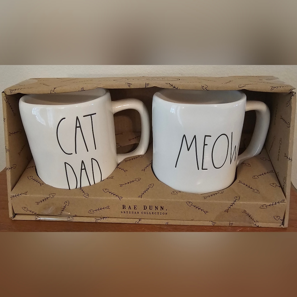 Rae Dunn White Ceramic Cat Mugs Set